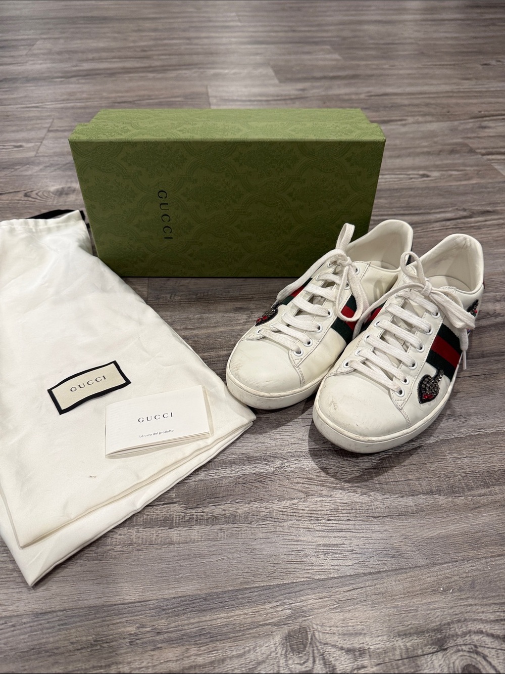 GUCCI ACE Arrow Embroidered Sneakers Women’s 38.5 US Size 8.5 Shoes - Picture 2 of 16
